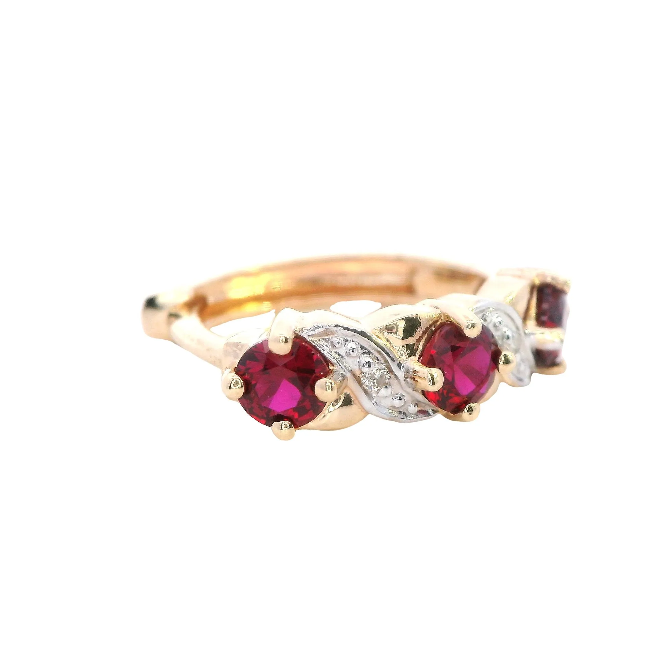 Radiant 9ct Yellow Gold Synthetic Ruby & Diamond Hoop Earrings