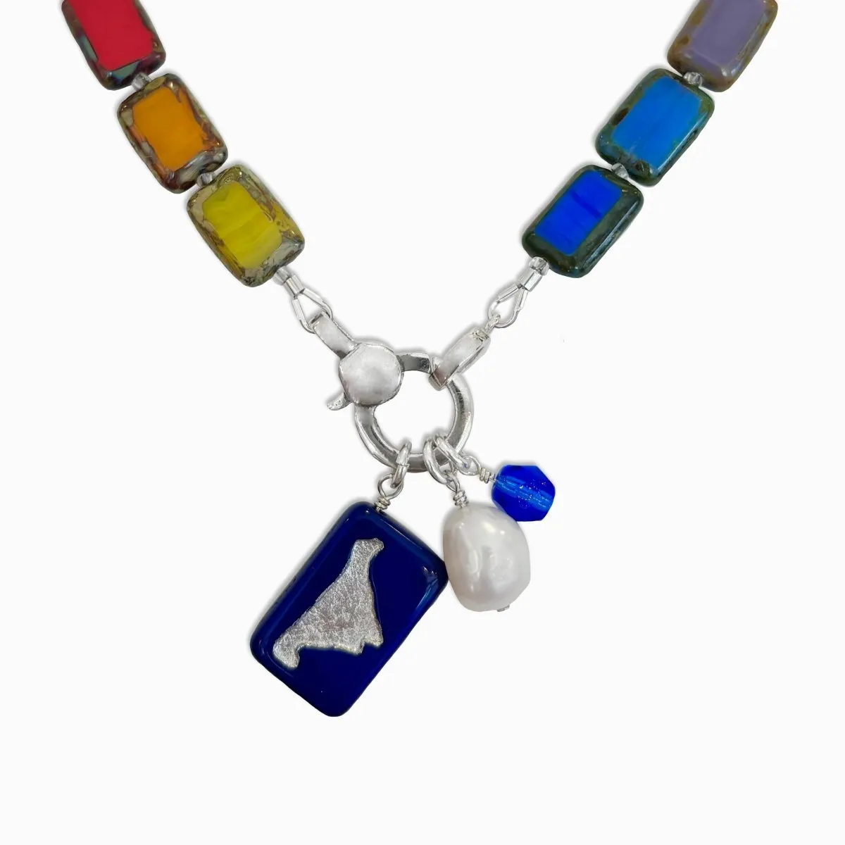 Rainbow Order Glass Beaded Charm Holder Necklace