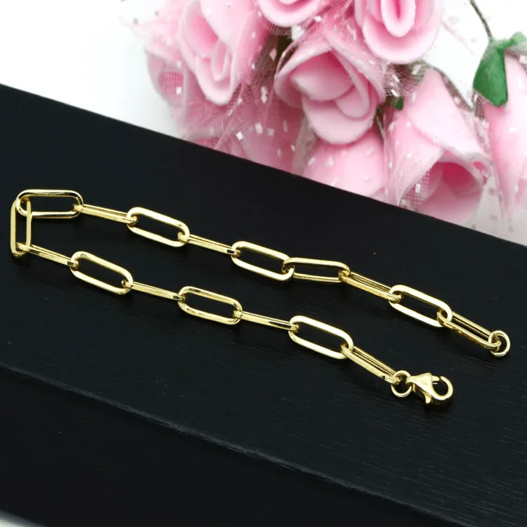 Real Gold Paper Clip Chain Bracelet 0002 (19 C.M) BR1528