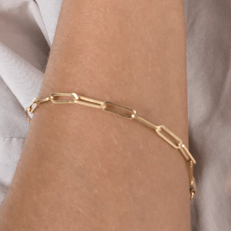 Real Gold Paper Clip Chain Bracelet 0002 (19 C.M) BR1528