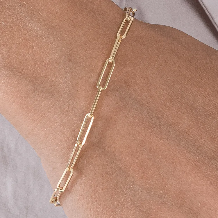 Real Gold Paper Clip Chain Bracelet 0002 (19 C.M) BR1528
