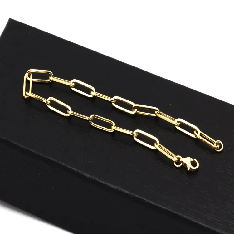 Real Gold Paper Clip Chain Bracelet 0002 (19 C.M) BR1528