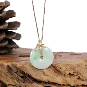RealJade Co.® "Good Luck Birdie" 18k Rose Gold Genuine Burmese Jadeite Lucky Kou Kou Pendant Necklace With Ruby and Diamond