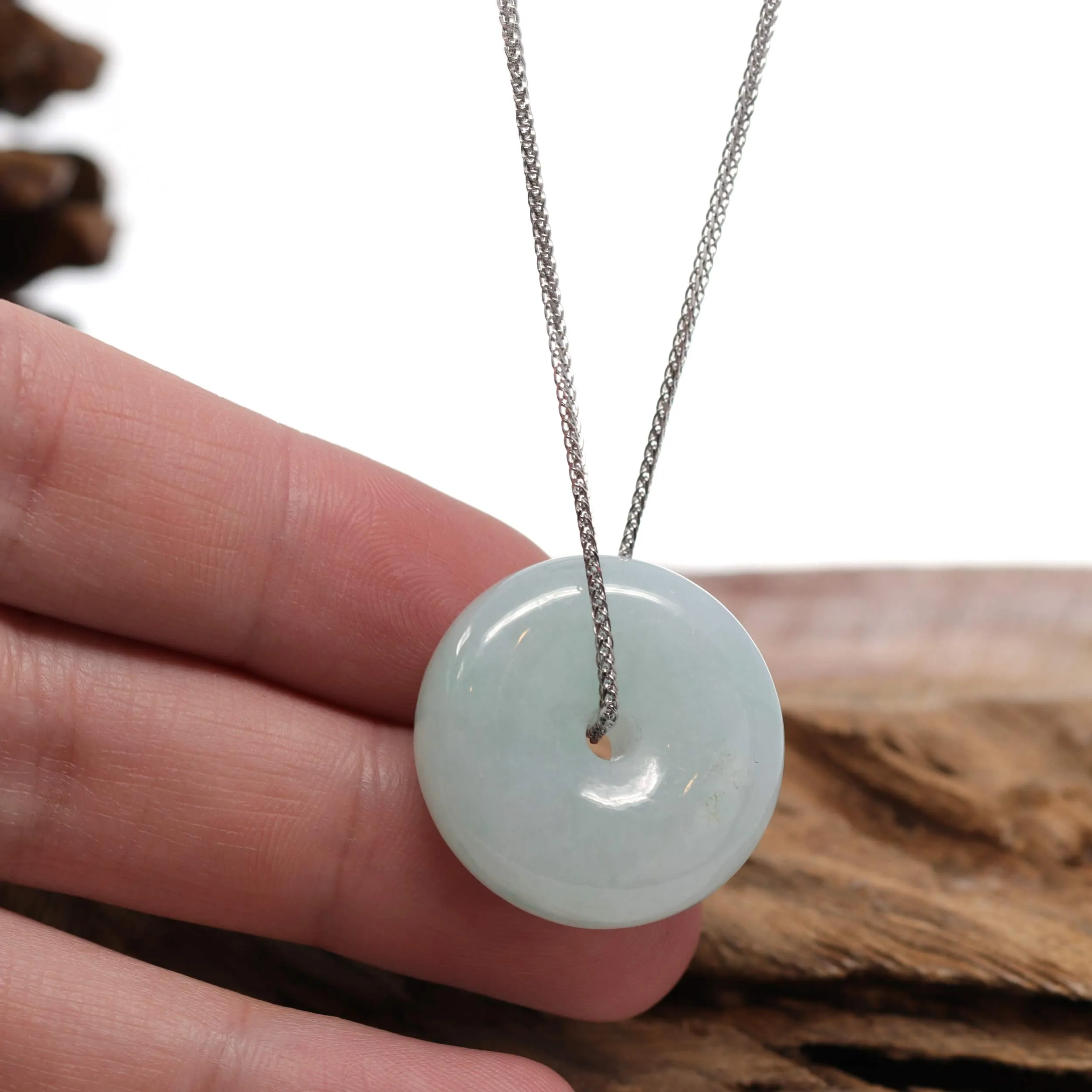 RealJade® Co. "Good Luck Button" Necklace Light Green Jadeite Jade Lucky Ping An Kou Necklace