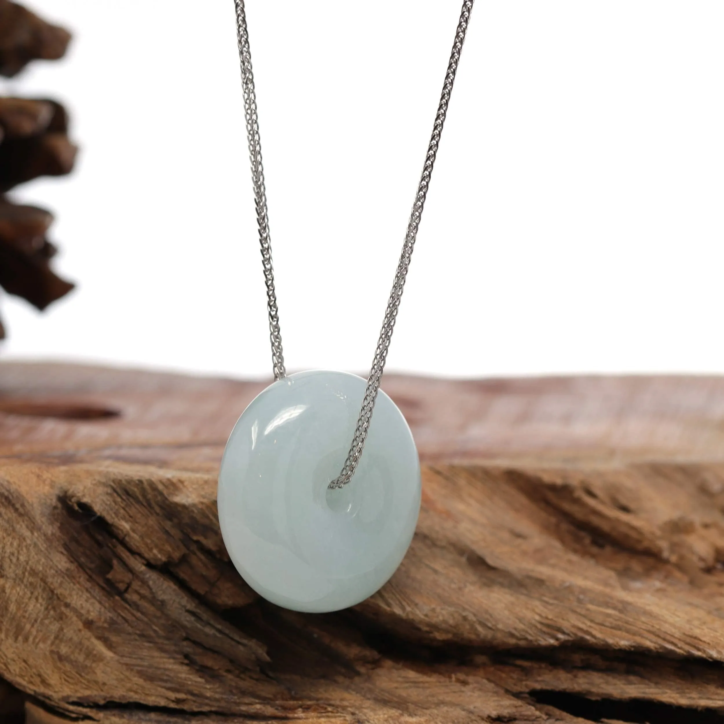 RealJade® Co. "Good Luck Button" Necklace Light Green Jadeite Jade Lucky Ping An Kou Necklace