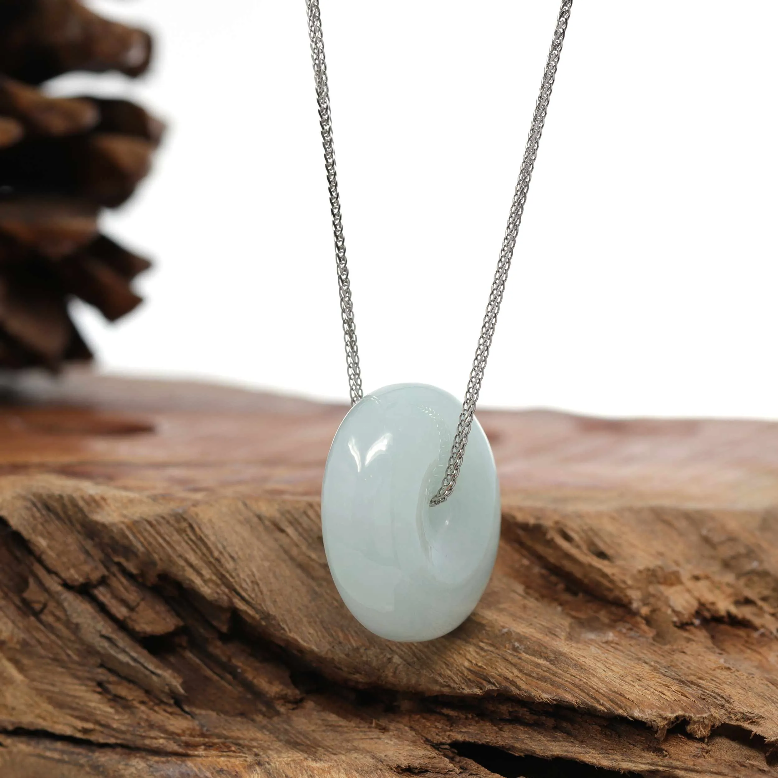 RealJade® Co. "Good Luck Button" Necklace Light Green Jadeite Jade Lucky Ping An Kou Necklace