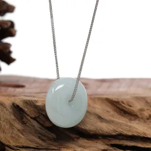 RealJade® Co. "Good Luck Button" Necklace Light Green Jadeite Jade Lucky Ping An Kou Necklace