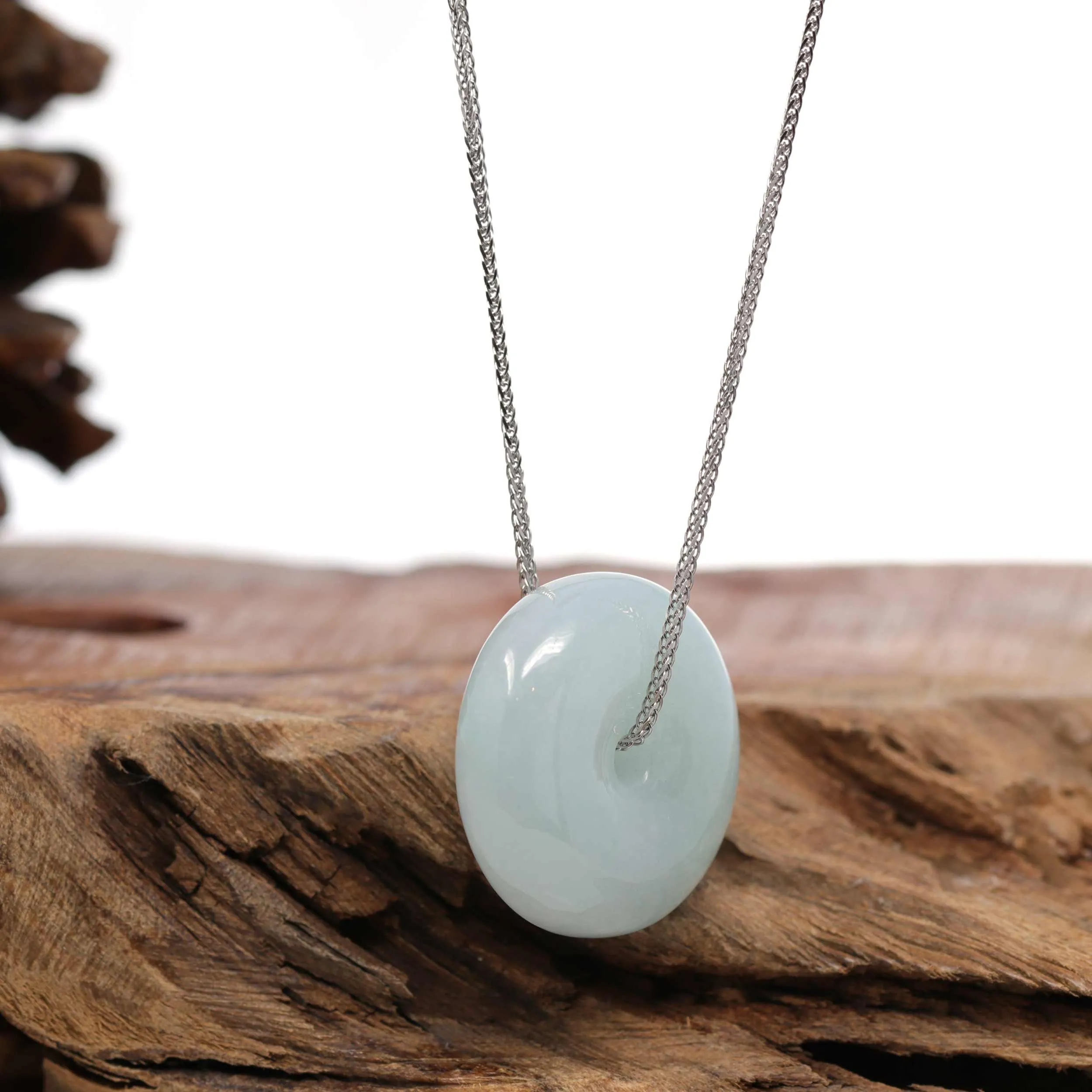 RealJade® Co. "Good Luck Button" Necklace Light Green Jadeite Jade Lucky Ping An Kou Necklace