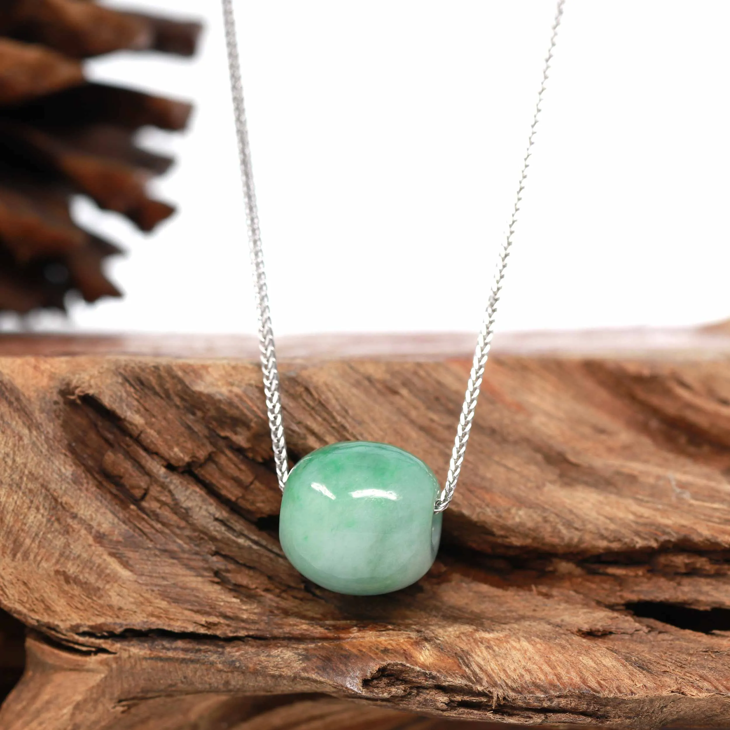 RealJade® Co. "Good Luck Button" Necklace Rich Green Jade Lucky TongTong Pendant Necklace