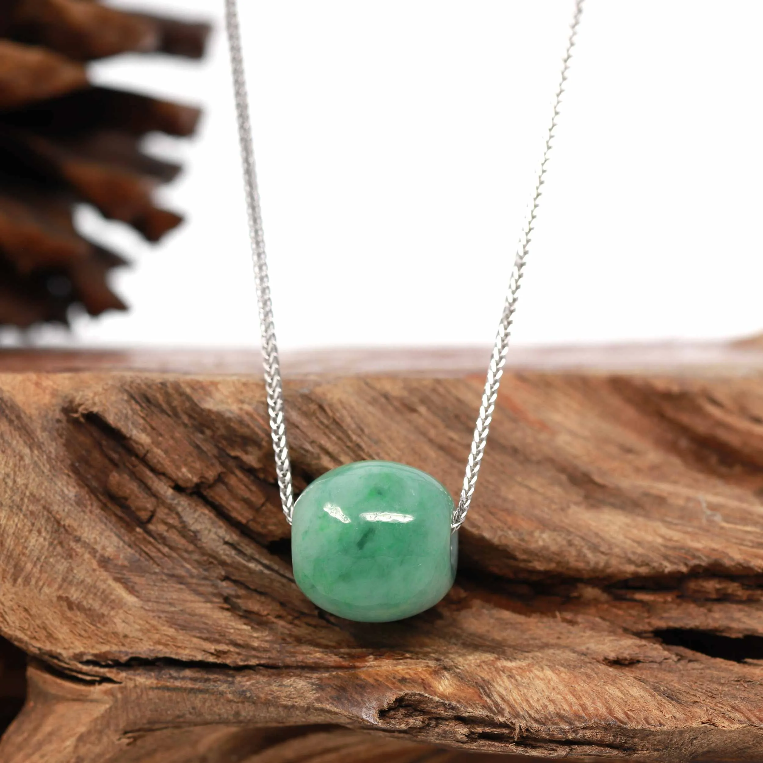 RealJade® Co. "Good Luck Button" Necklace Rich Green Jade Lucky TongTong Pendant Necklace