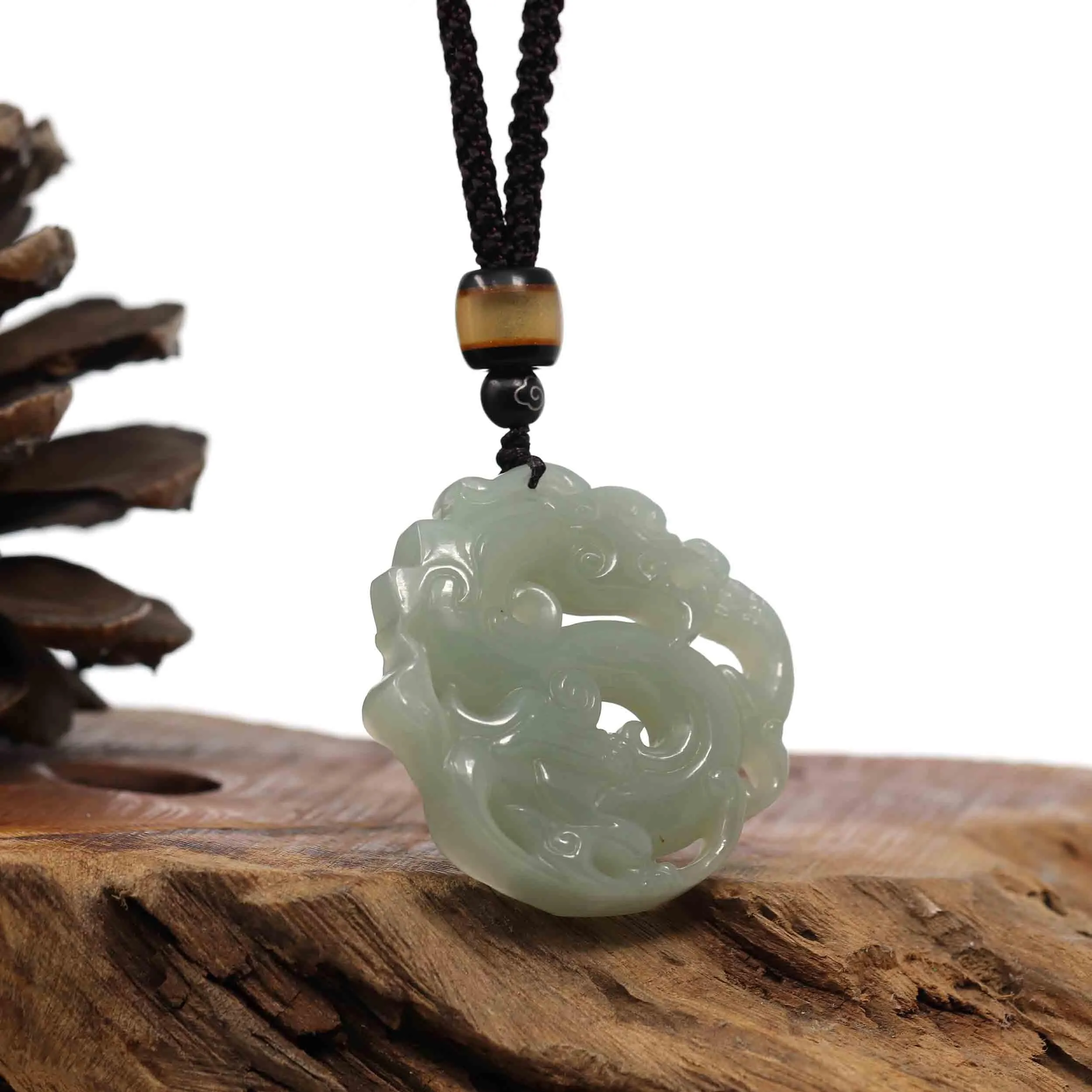RealJade® Co. "Jade Dragon In Cloud" Genuine White Nephrite Jade Dragon Pendant Necklace