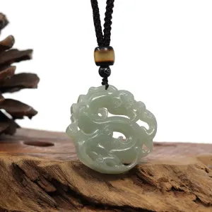 RealJade® Co. "Jade Dragon In Cloud" Genuine White Nephrite Jade Dragon Pendant Necklace