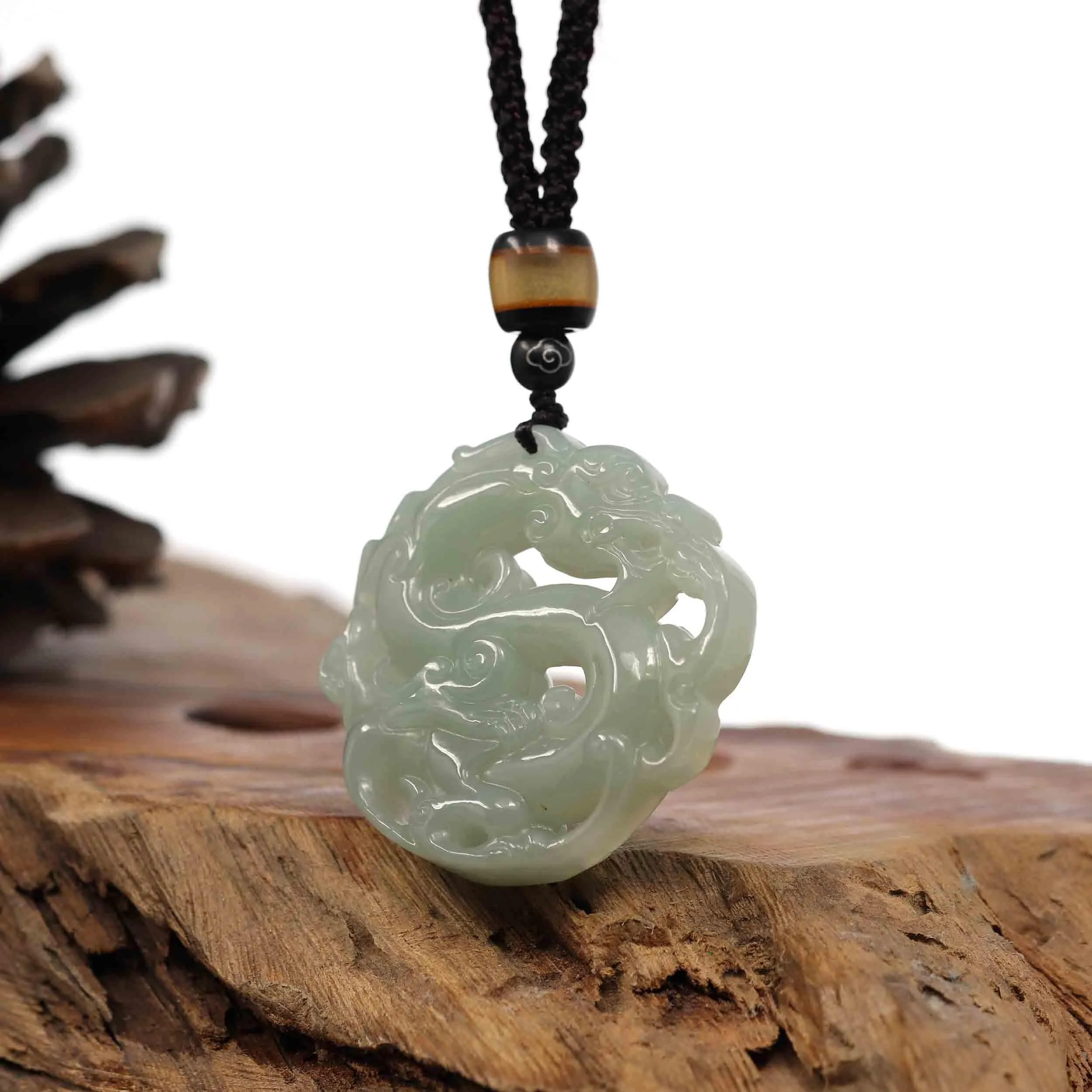 RealJade® Co. "Jade Dragon In Cloud" Genuine White Nephrite Jade Dragon Pendant Necklace