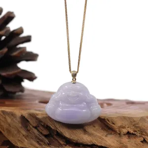 RealJade® Co. "Laughing Buddha" 14k Yellow Gold Genuine Green and Lavender Jadeite Jade with VS1 Diamonds