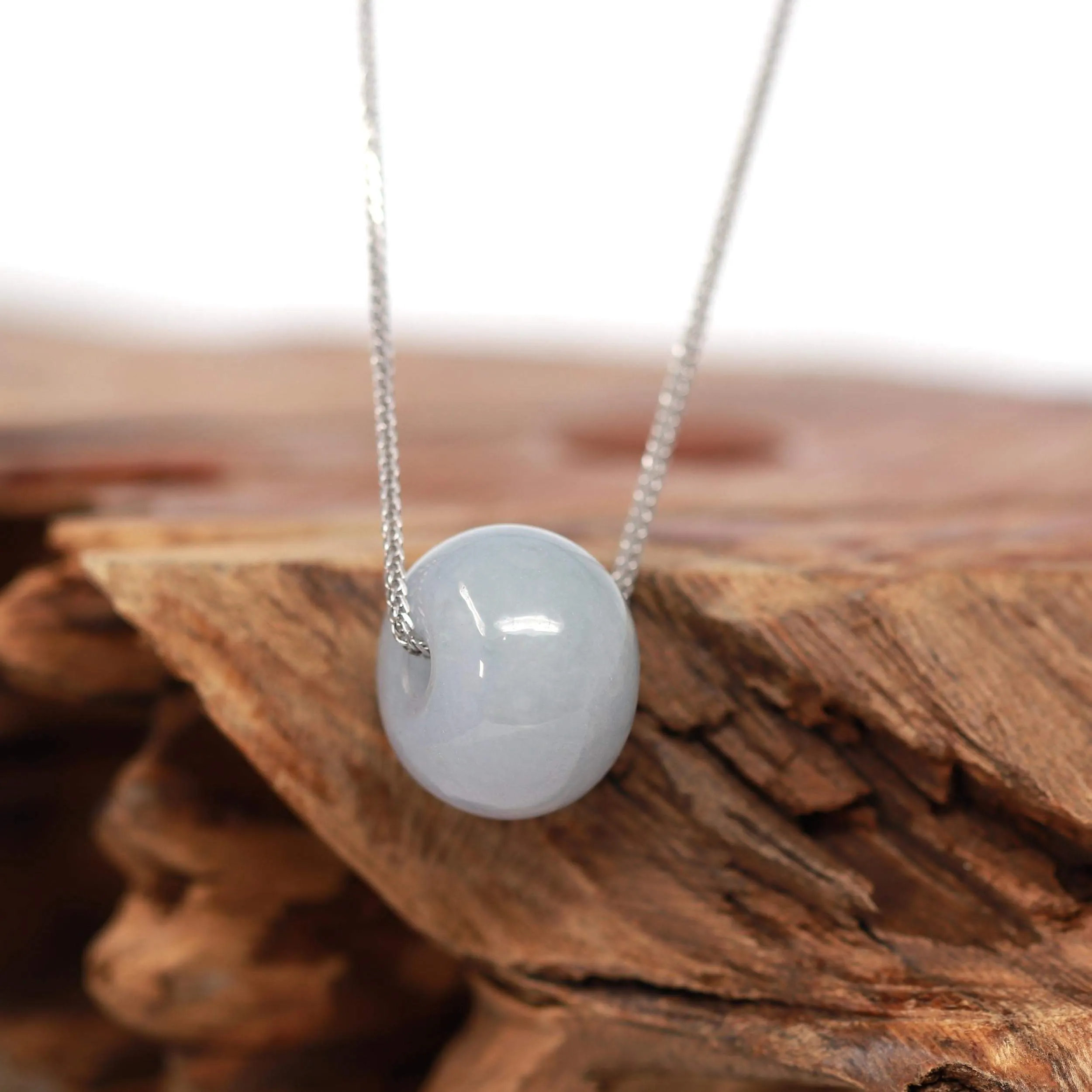 RealJade® "Good Luck Button" Necklace Light Lavender Jade Lucky KouKou Pendant Necklace