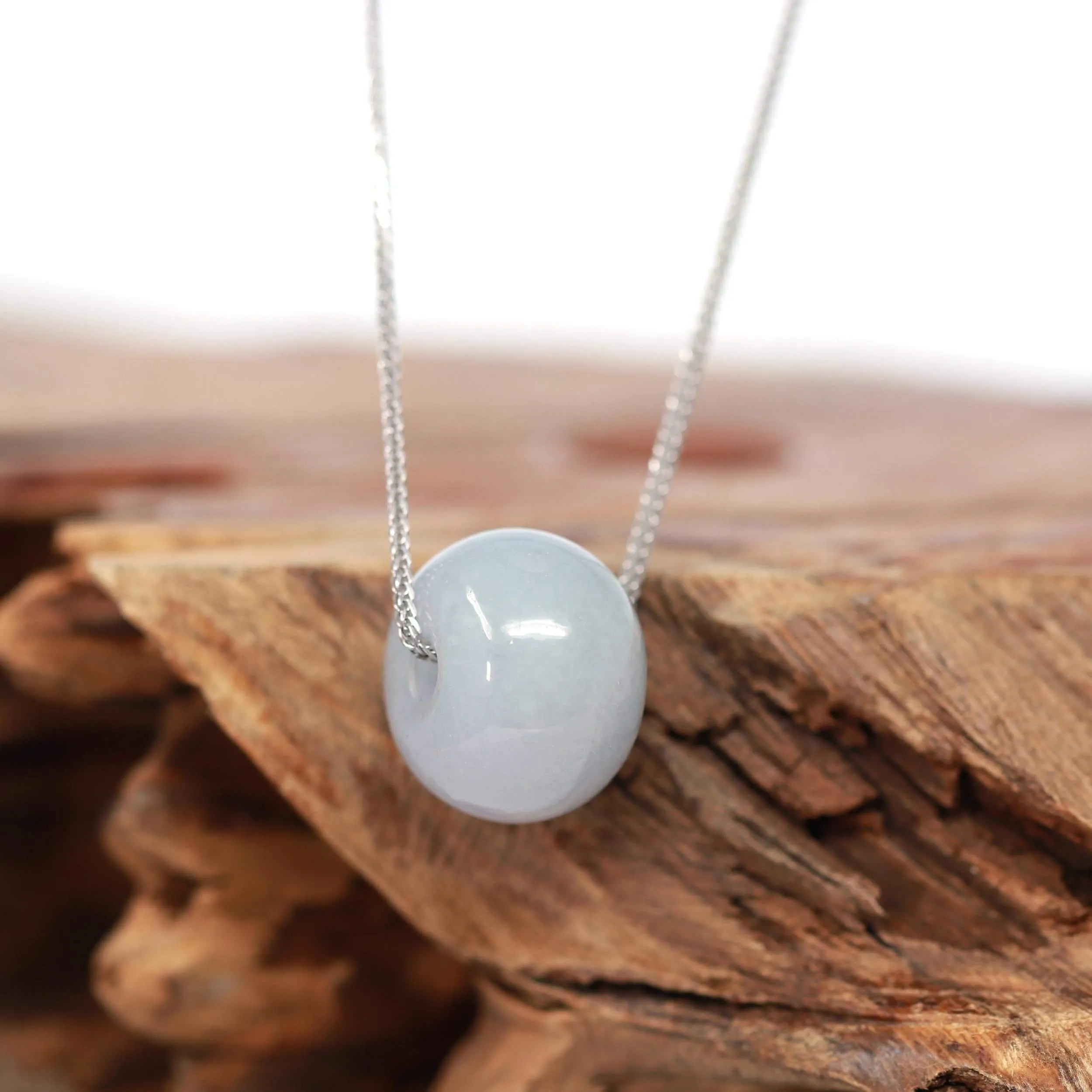 RealJade® "Good Luck Button" Necklace Light Lavender Jade Lucky KouKou Pendant Necklace