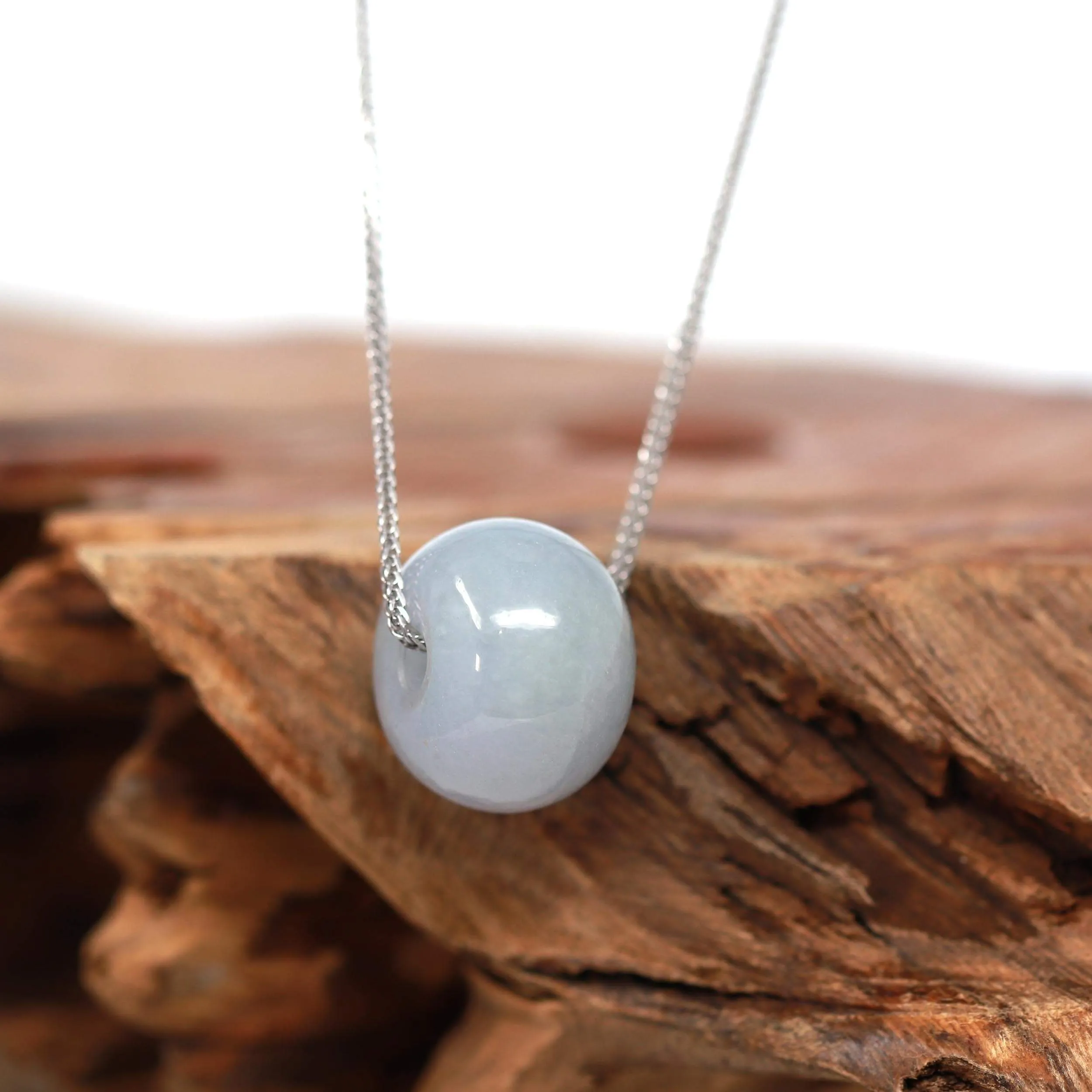 RealJade® "Good Luck Button" Necklace Light Lavender Jade Lucky KouKou Pendant Necklace