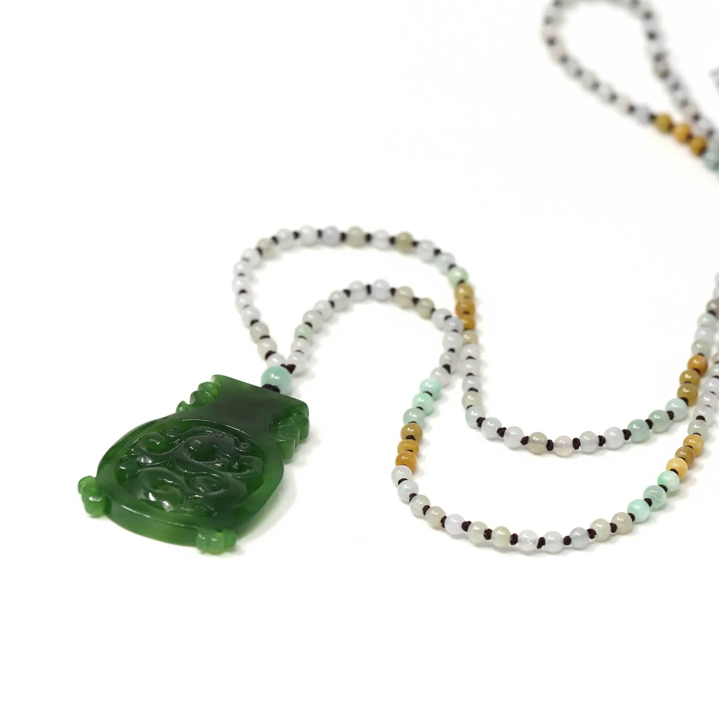 RealJade® "Jade Dragon" Genuine HeTian Nephrite Green Jade Good Luck Vase Pendant Necklace With Dragon