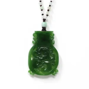RealJade® "Jade Dragon" Genuine HeTian Nephrite Green Jade Good Luck Vase Pendant Necklace With Dragon