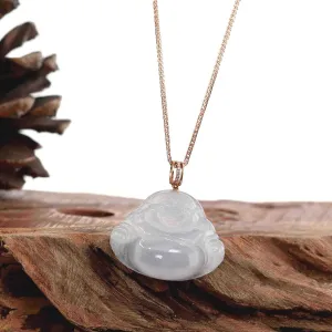 RealJade® "Laughing Buddha" 18k Rose Gold Genuine Ice Jadeite Jade with Diamonds Bail