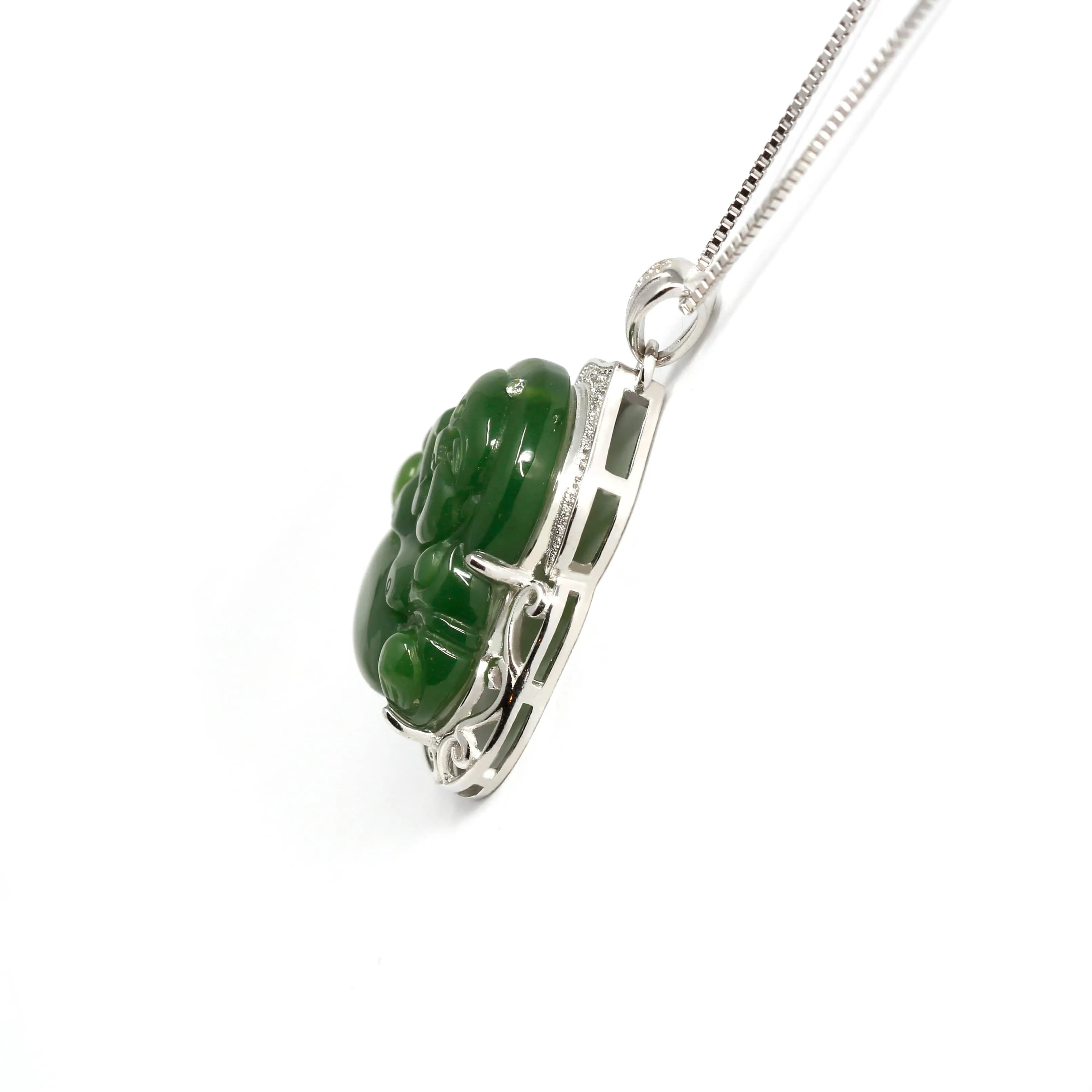 RealJade® "Laughing Buddha" Genuine Nephrite Green Jade (high quality) Buddha Pendant Necklace