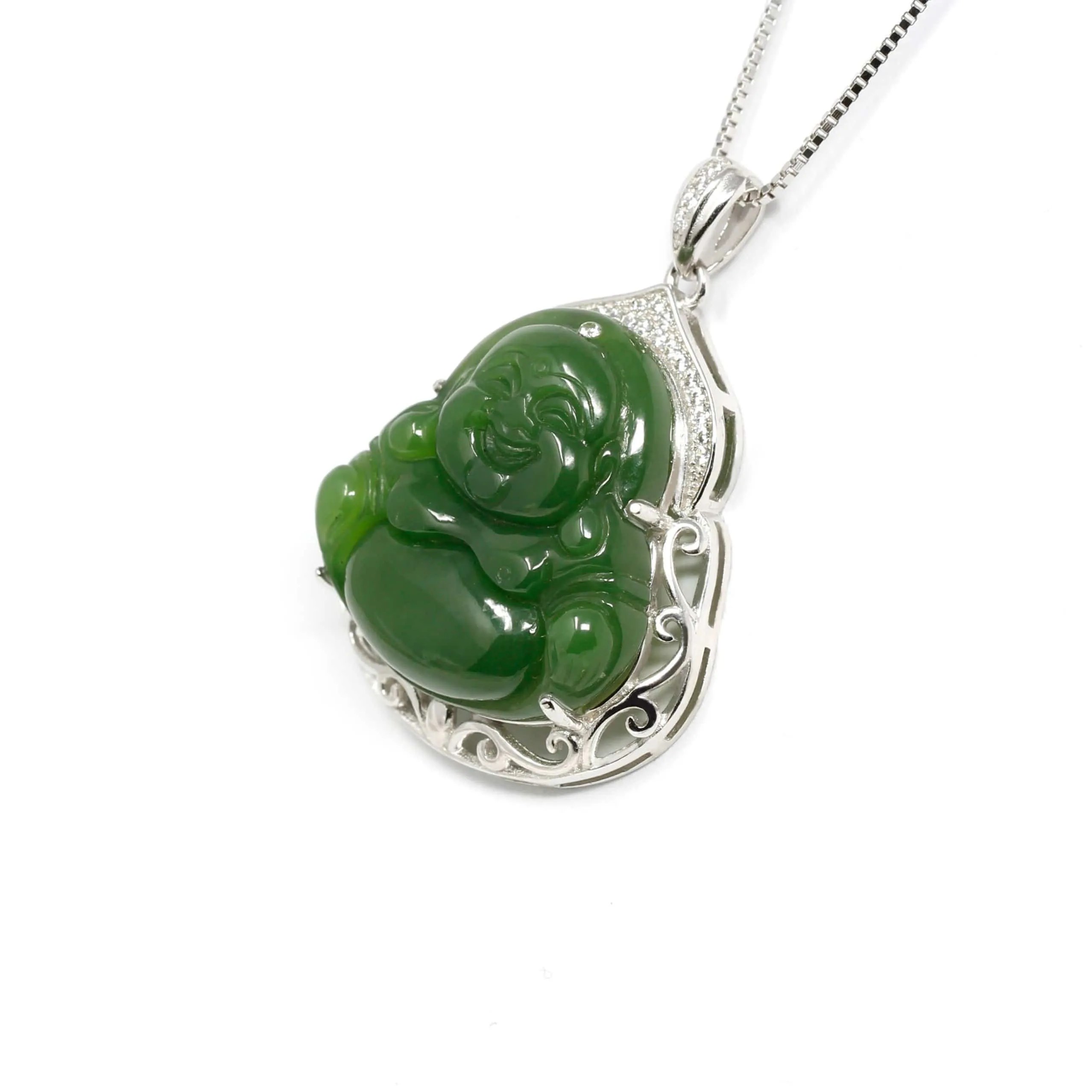 RealJade® "Laughing Buddha" Genuine Nephrite Green Jade (high quality) Buddha Pendant Necklace