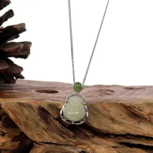 RealJade® "Laughing Buddha" Genuine Nephrite White Jade Buddha Pendant Necklace