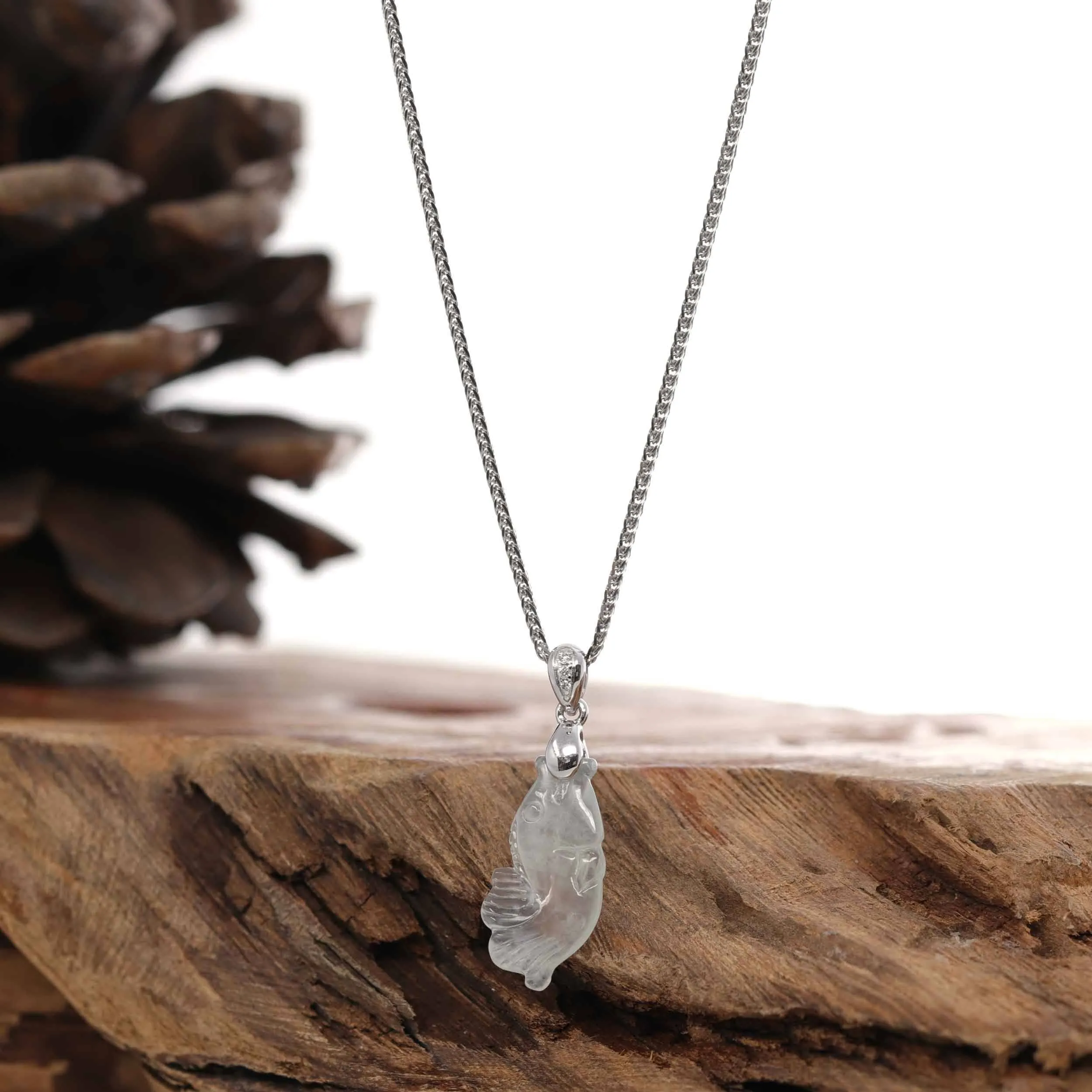 RealJade® "Prosperity Every Year (年年有鱼)" Lucky Fish Carving Pendant Necklace Natural Ice Jadeite Jade JG153