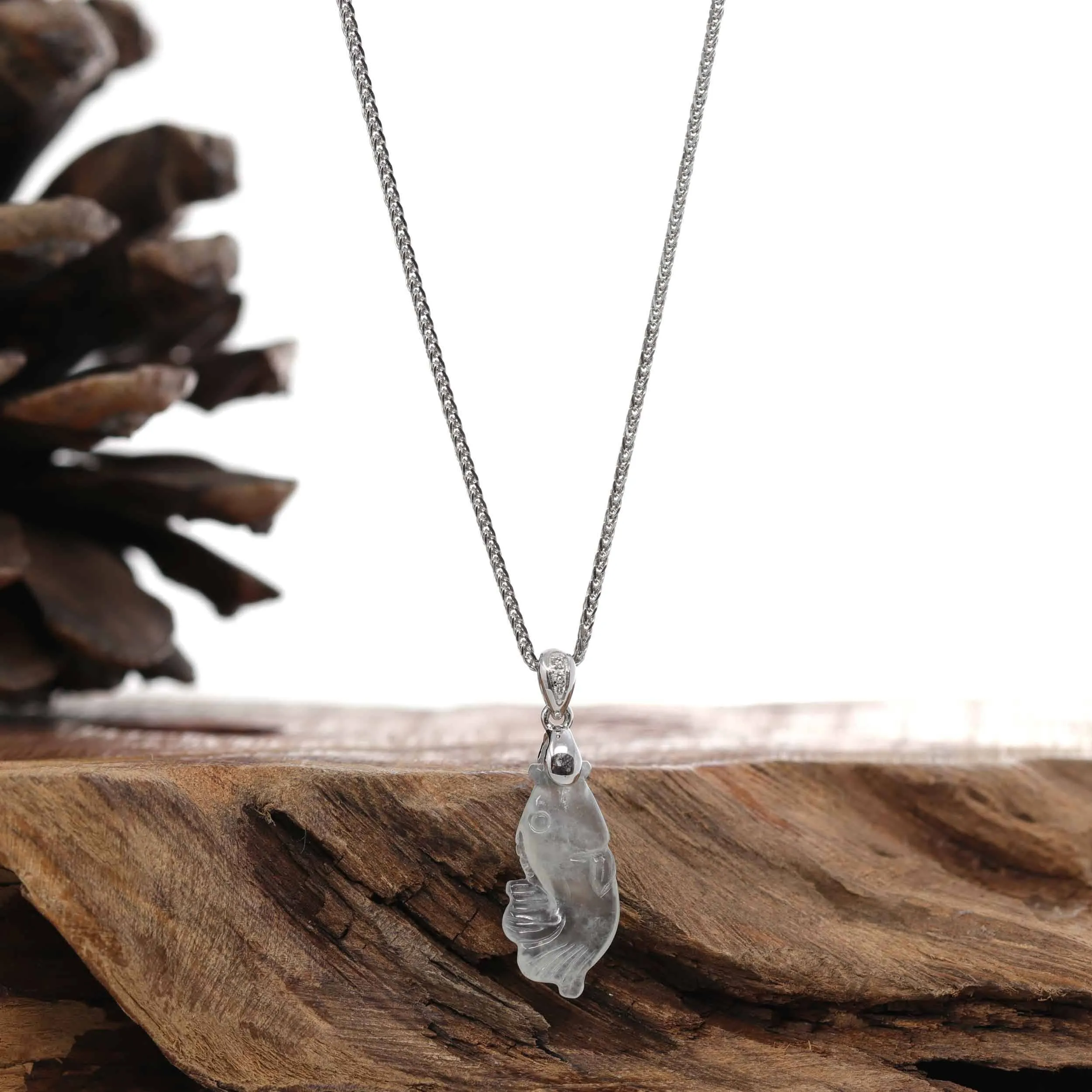 RealJade® "Prosperity Every Year (年年有鱼)" Lucky Fish Carving Pendant Necklace Natural Ice Jadeite Jade JG153