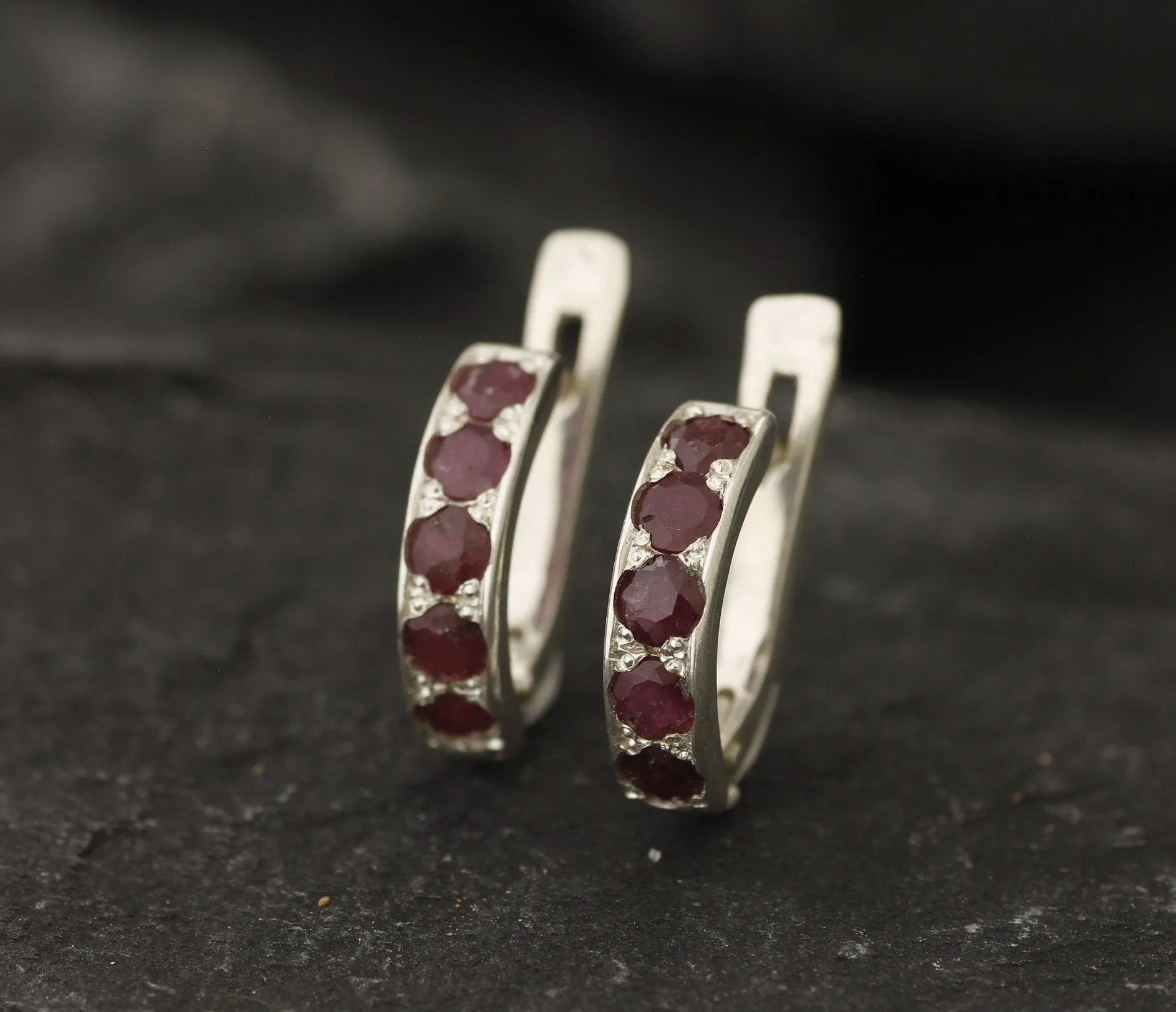 Red Hoop Earrings - Natural Ruby Earrings - Dainty Red Huggies