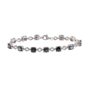 Rhodium Plated 925 Sterling Silver Mystic Topaz CZ Link Bracelet - BGB00331MYS