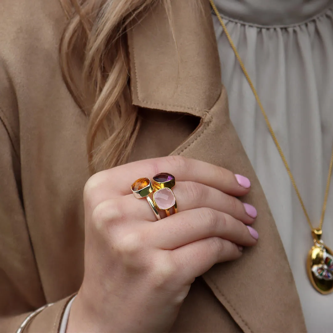 Rose Quartz Cocktail Ring | Gold