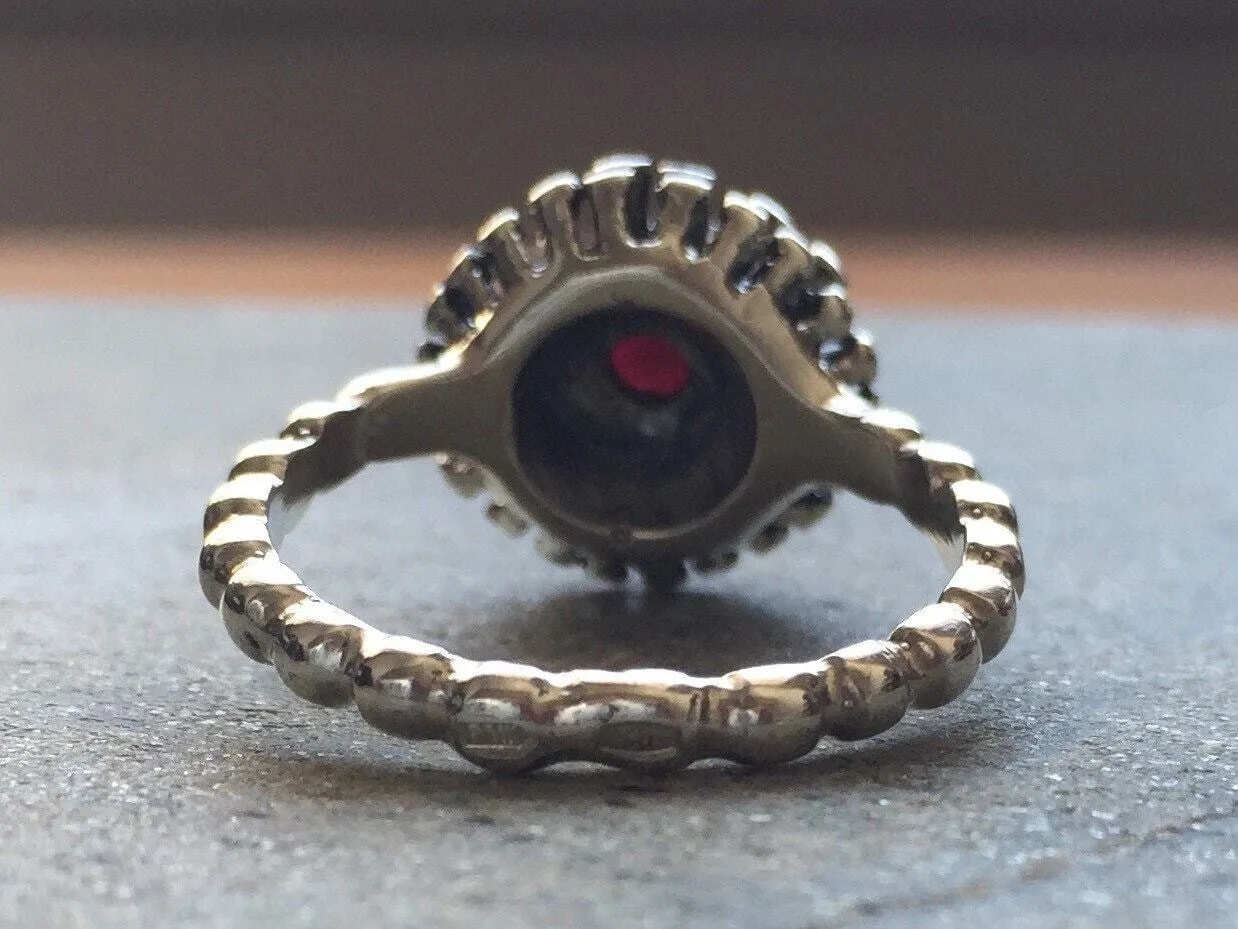Round Ruby Ring - Red Flower Ring - Natural Ruby Ring