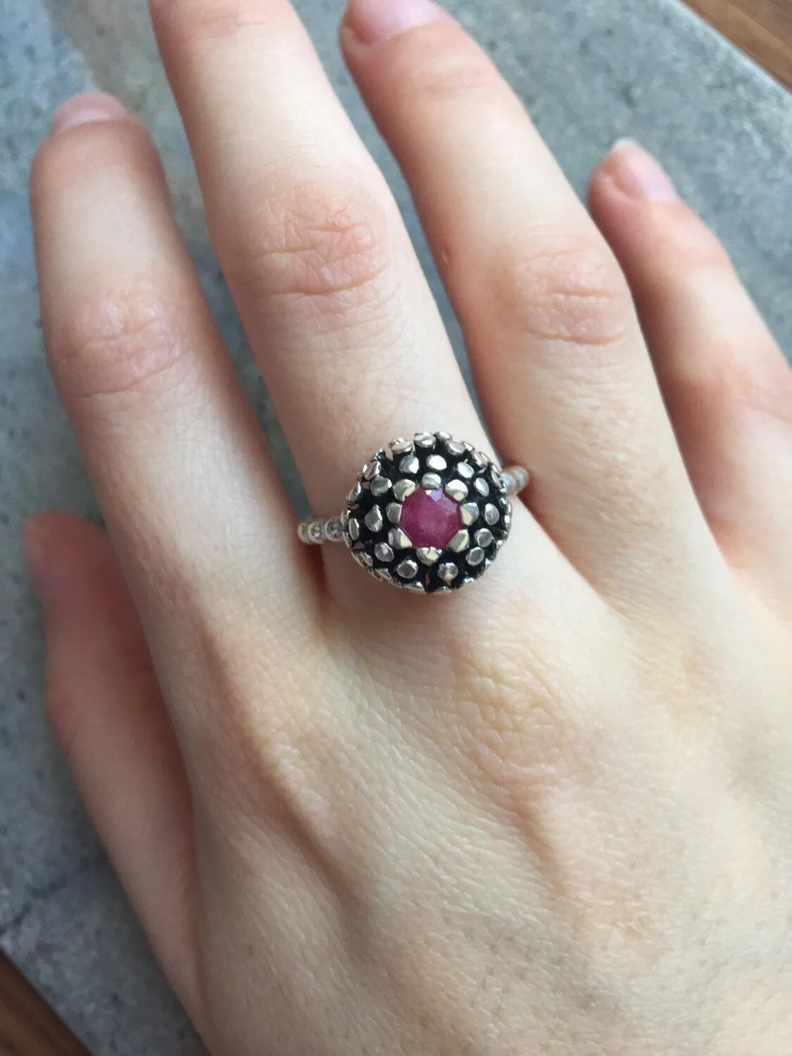 Round Ruby Ring - Red Flower Ring - Natural Ruby Ring