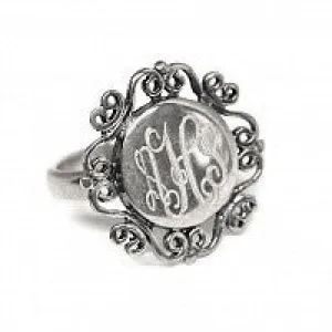 Round Sterling Silver Filigree Ring - Plain or Monogram Engraved