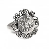 Round Sterling Silver Filigree Ring - Plain or Monogram Engraved