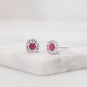 Ruby & Diamond Stud Earrings - 18ct White Gold
