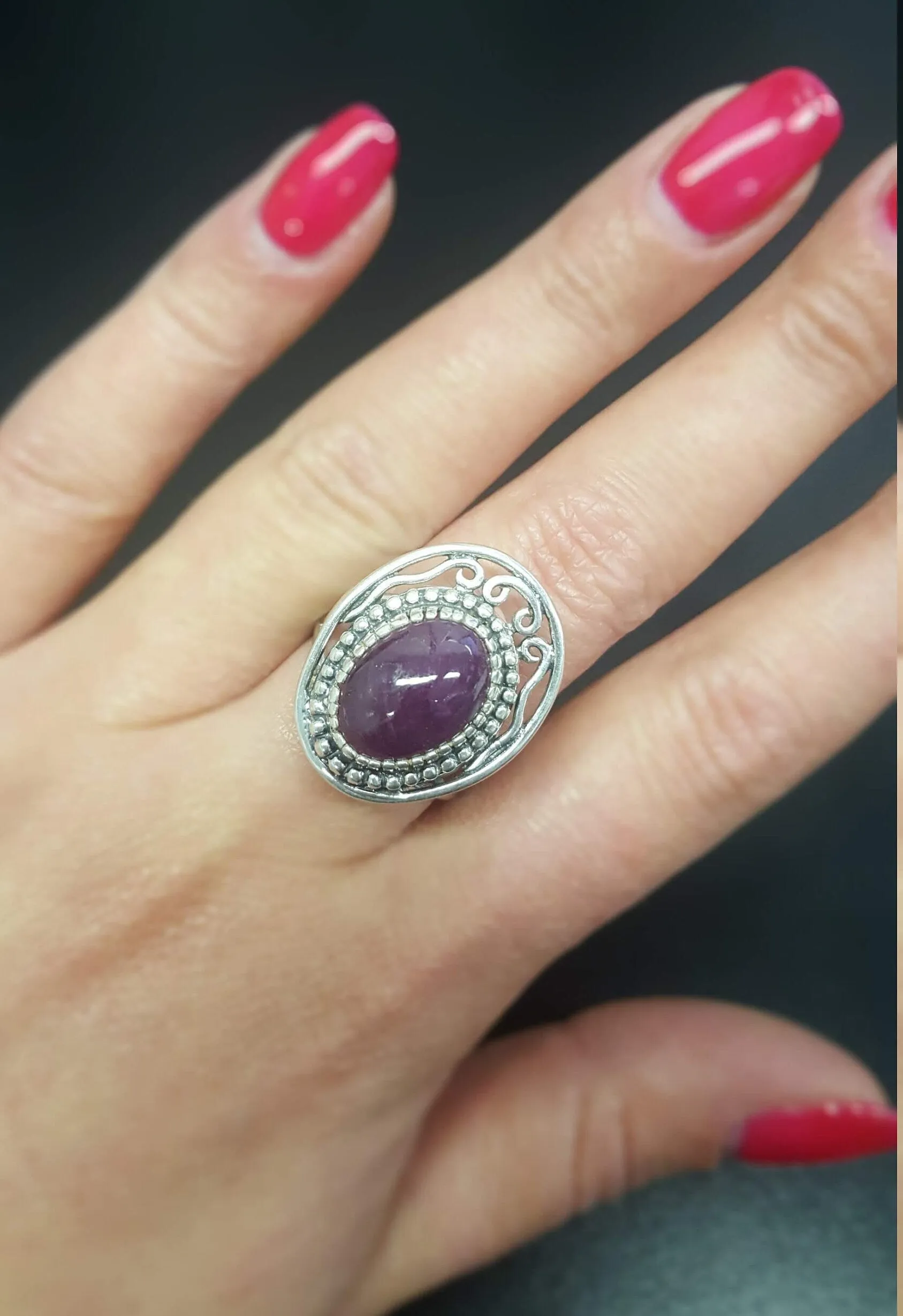 Ruby Vintage Ring - Large Boho Ring - Oval Ruby Ring