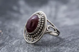 Ruby Vintage Ring - Large Boho Ring - Oval Ruby Ring