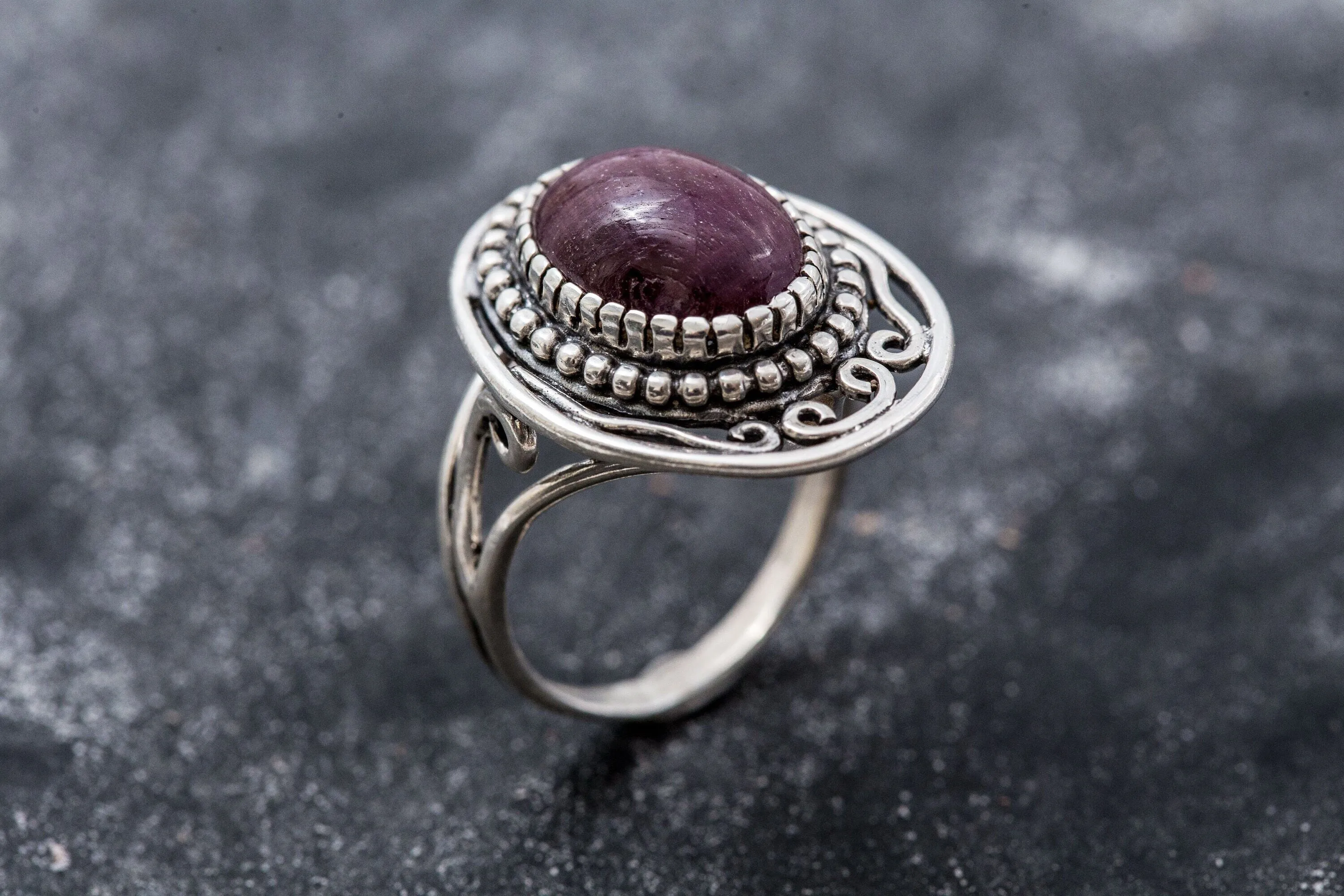 Ruby Vintage Ring - Large Boho Ring - Oval Ruby Ring