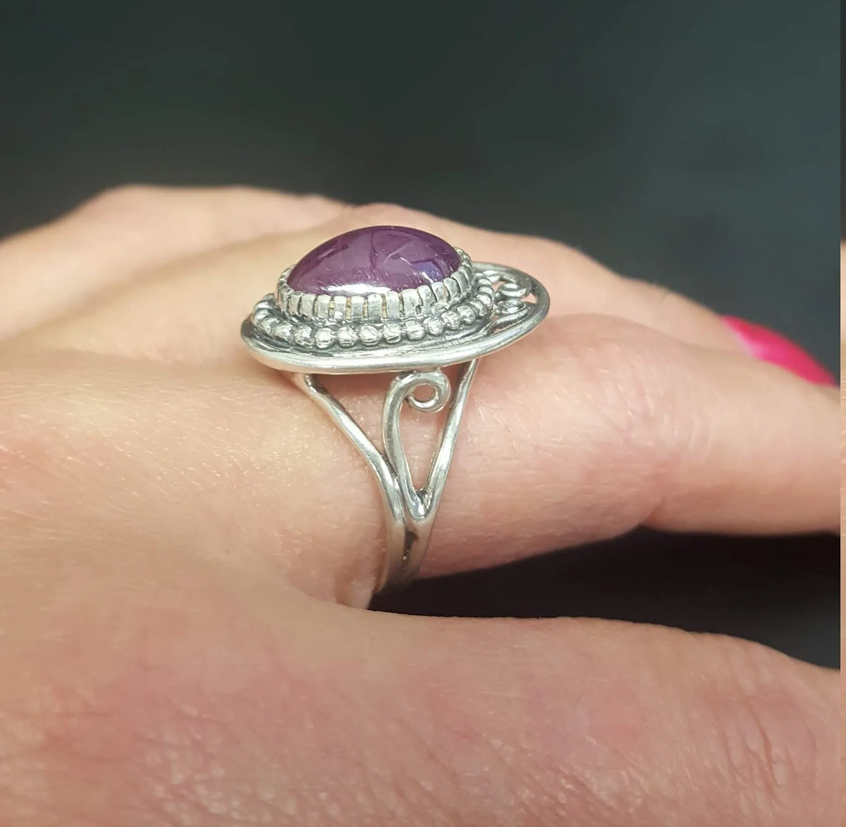 Ruby Vintage Ring - Large Boho Ring - Oval Ruby Ring