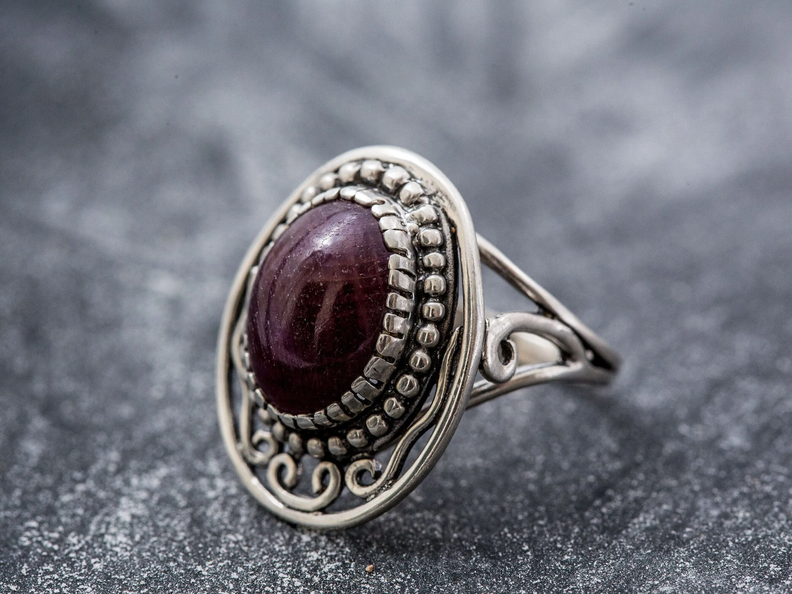 Ruby Vintage Ring - Large Boho Ring - Oval Ruby Ring