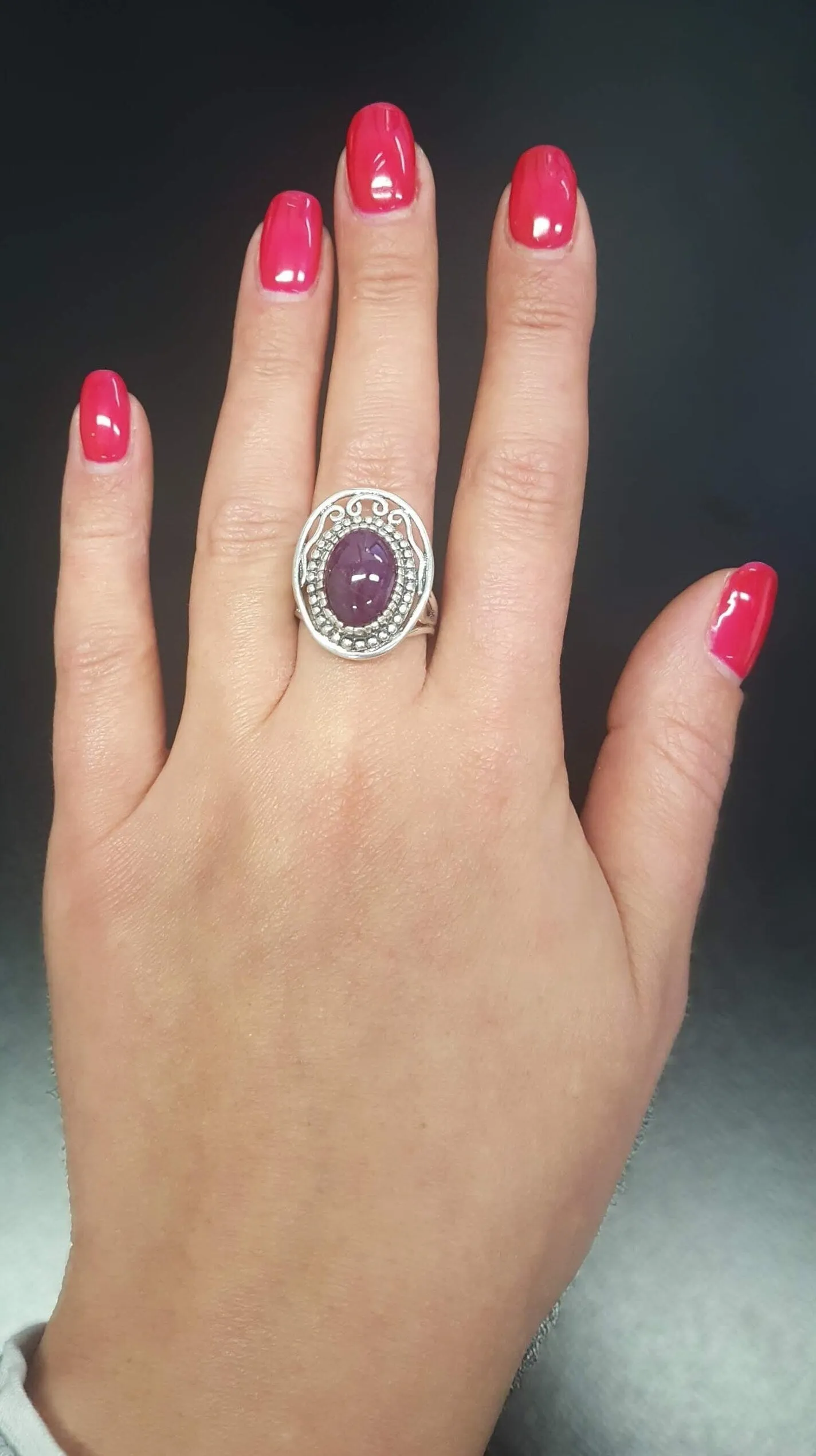 Ruby Vintage Ring - Large Boho Ring - Oval Ruby Ring