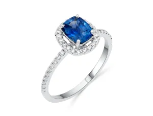 Sapphire Elongated Cushion Cut Platinum Ring