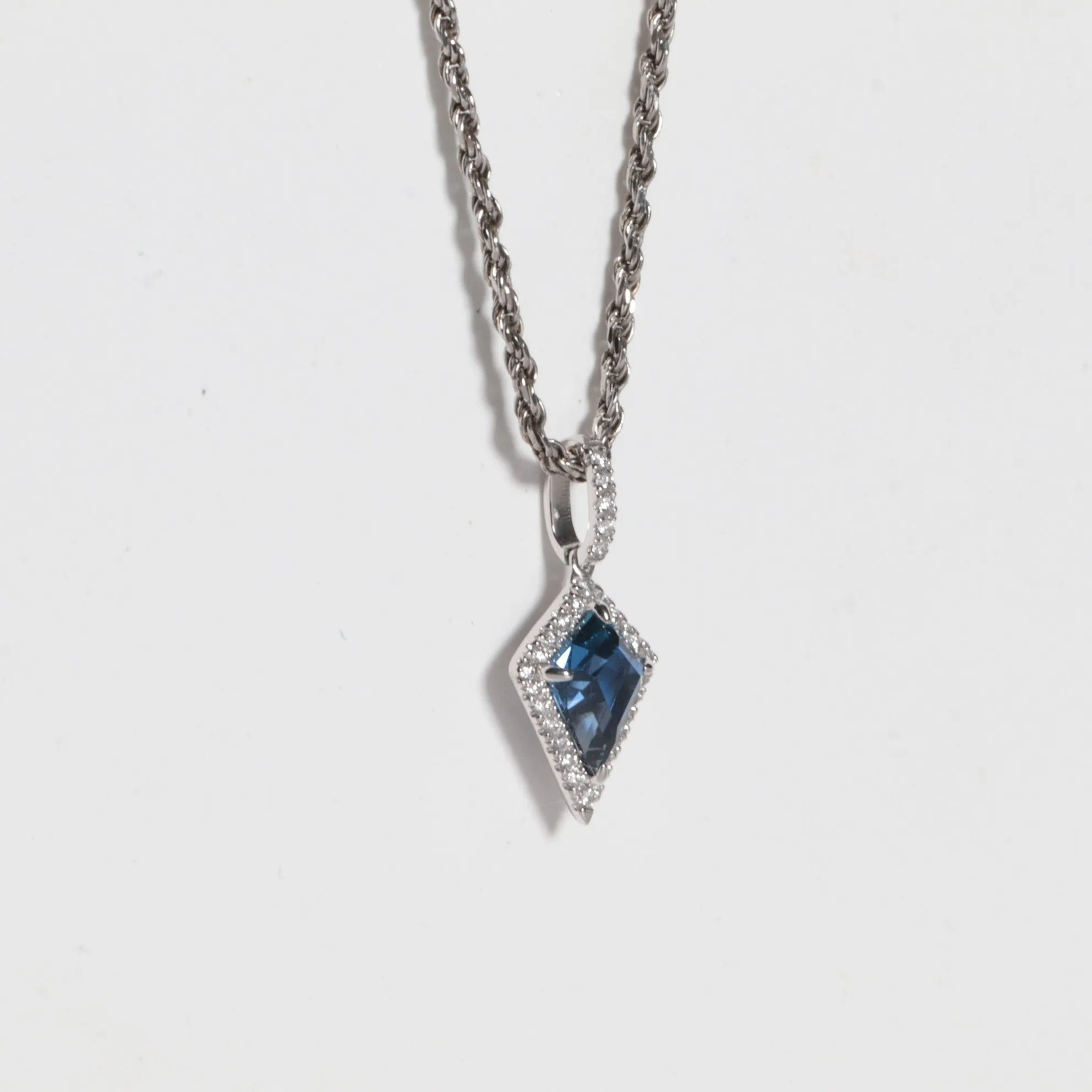 Shield Cut Yogo Sapphire Halo Necklace