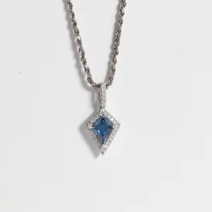 Shield Cut Yogo Sapphire Halo Necklace