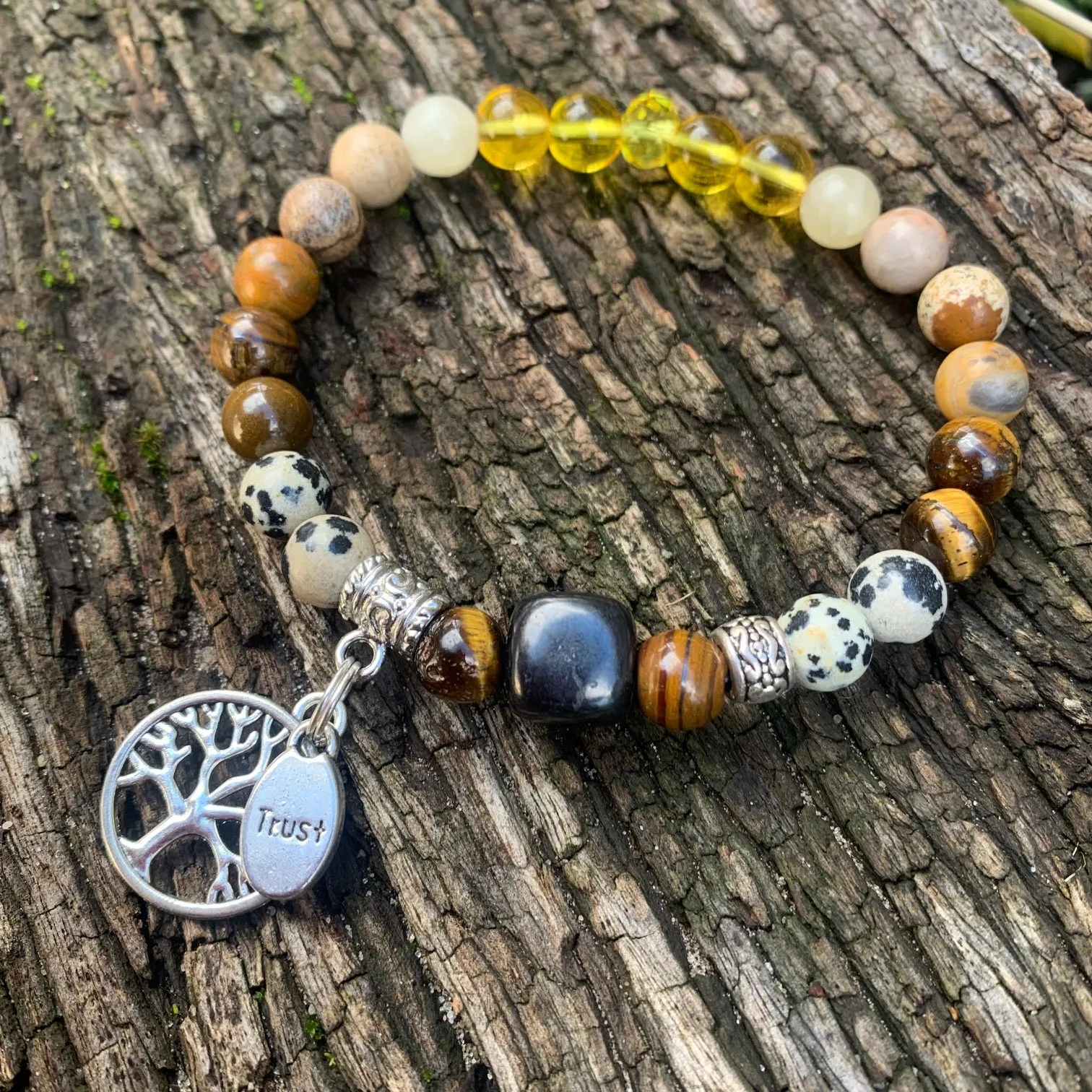 Shungite Amplified SOLAR PLEXUS Chakra Bracelet ~ Tree of Life and TRUST Charms ~ large [#34]