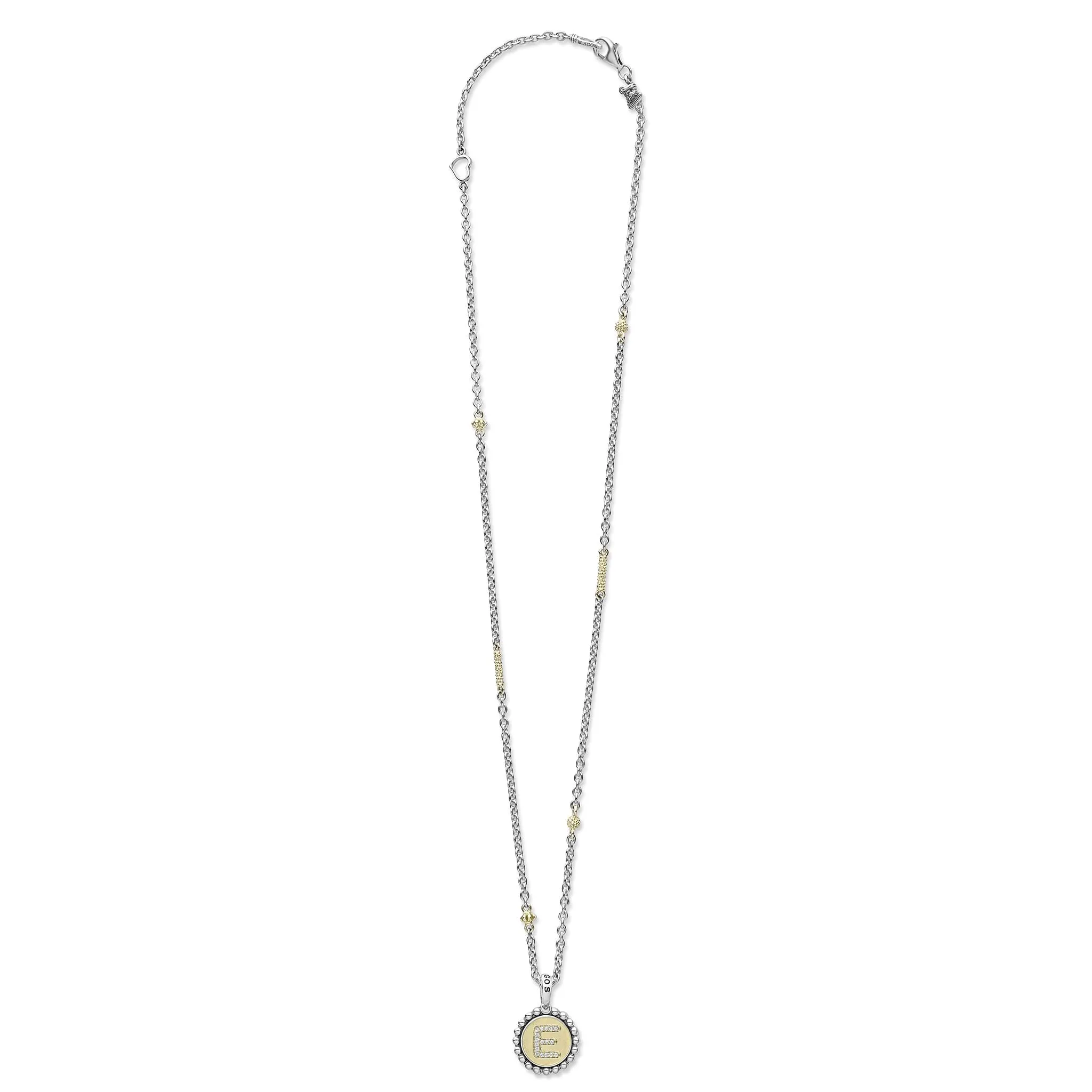 Signature Caviar E Initial Diamond Charm Necklace