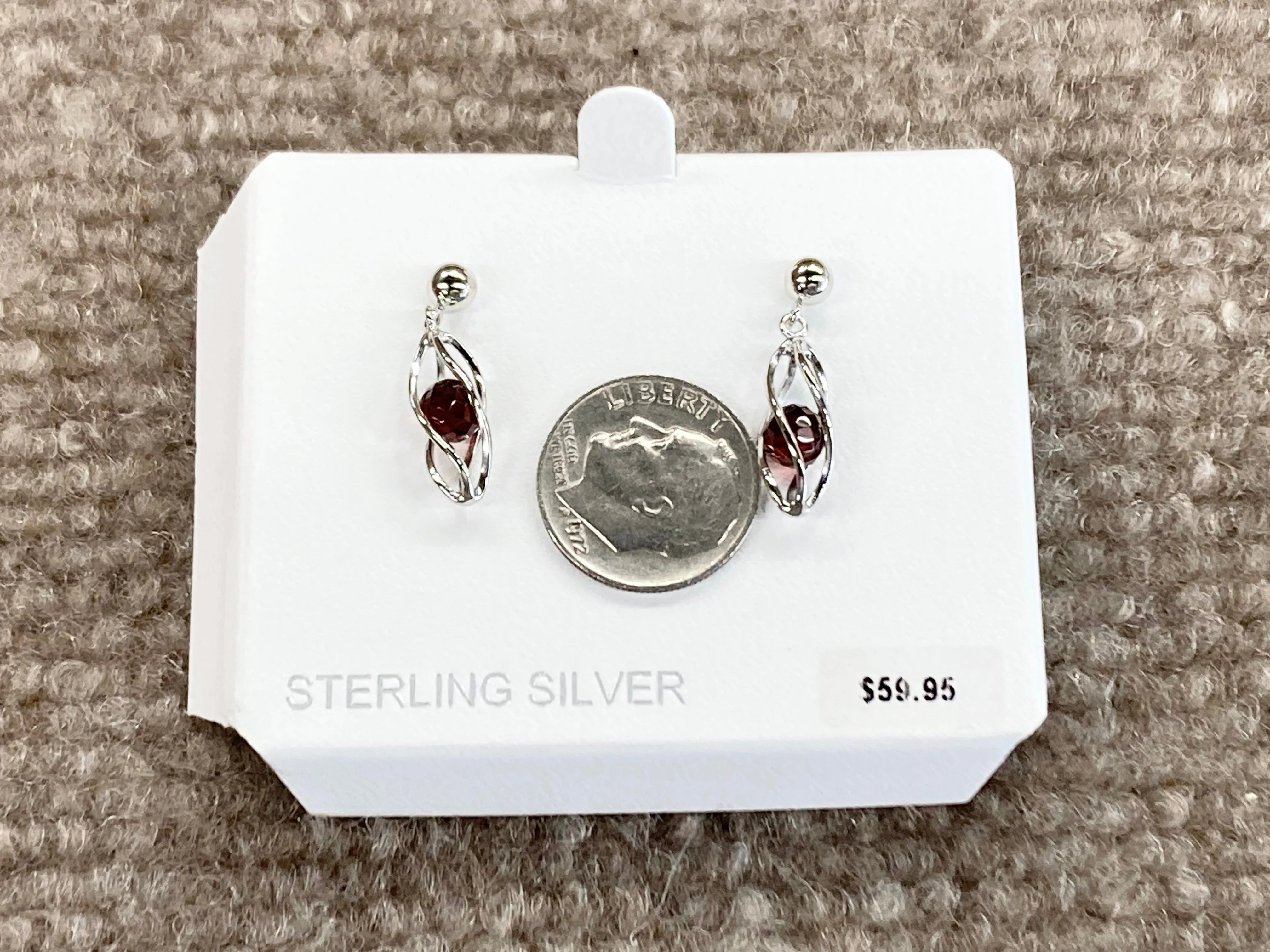 Silver Caged Garnet Dangle Earrings
