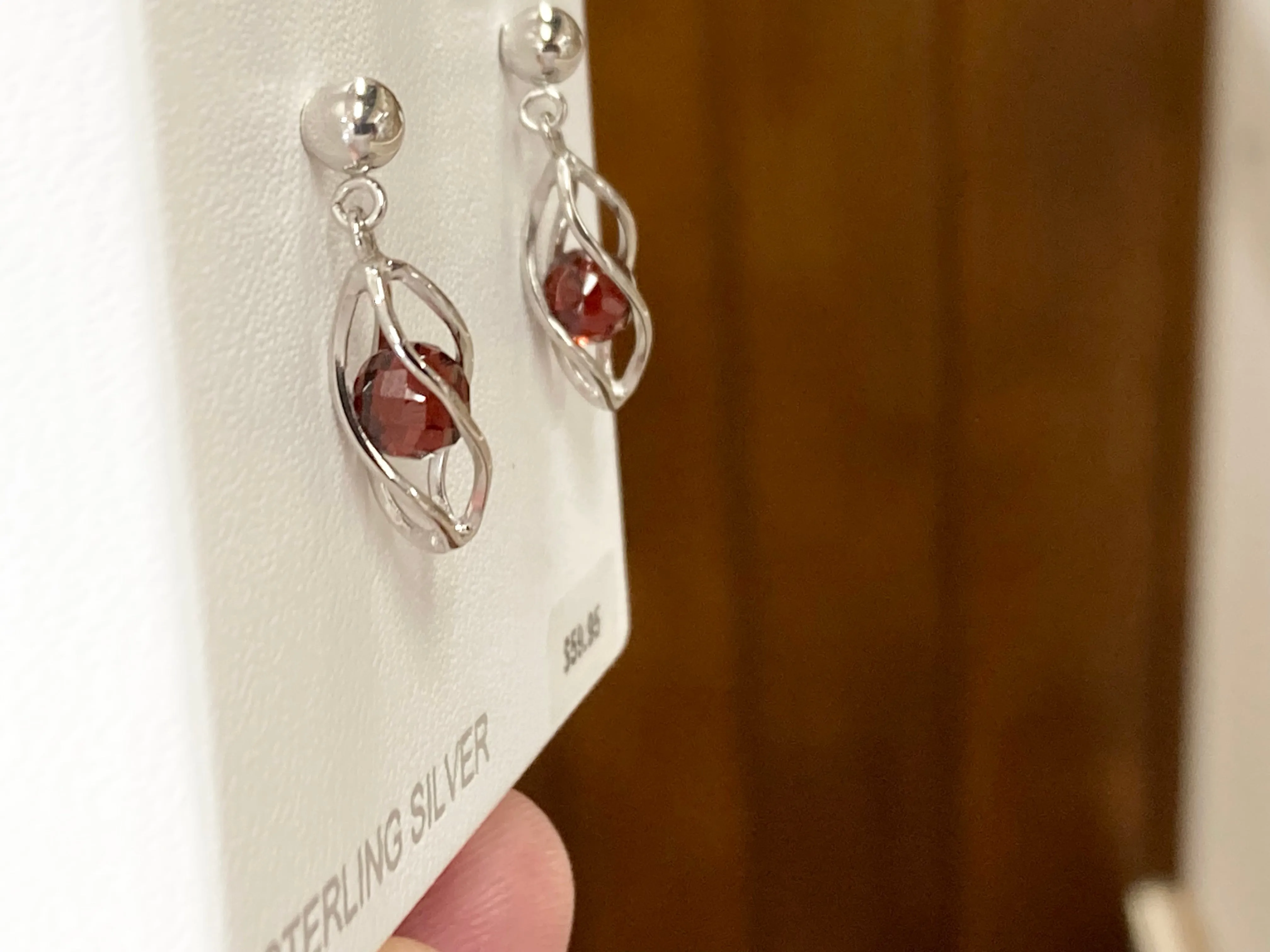 Silver Caged Garnet Dangle Earrings